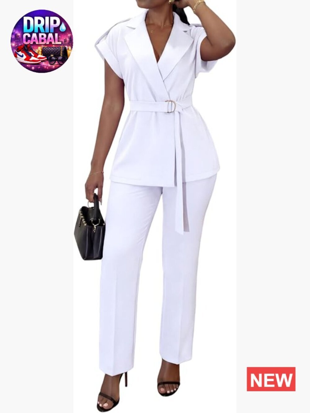 2 Piece Pantsuit Set - Blazer Vest and Pencil Pants Work Set